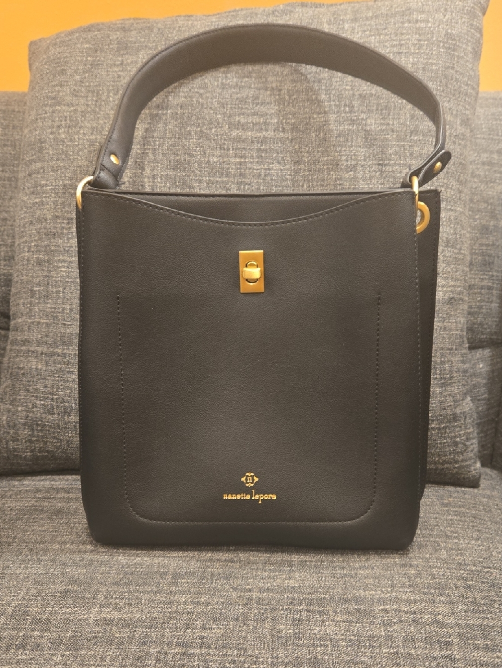 Nanette Lepore Black Bucket Purse With Gold Hardware